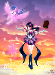 Size: 1976x2705 | Tagged: safe, artist:mauroz, derpibooru import, part of a set, twilight sparkle, twilight sparkle (alicorn), alicorn, human, pony, anime, clothes, cosplay, costume, humanized, sailor moon