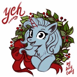Size: 4500x4500 | Tagged: safe, artist:amy-gamy, derpibooru import, earth pony, pegasus, pony, unicorn, christmas, christmas wreath, commission, cute, holiday, solo, tape, wreath, ych sketch, your character here