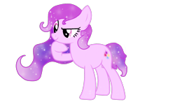 Size: 1920x1200 | Tagged: safe, artist:naturajellyfish, derpibooru import, oc, oc only, oc:galaxy twinkle, earth pony, pony, ethereal mane, ethereal tail, galaxy mane, pink eyes, pink pony, questioning, simple background, solo, stars, tail, thinking, transparent background