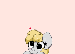 Size: 6800x4900 | Tagged: safe, artist:kittyrosie, derpibooru import, derpy hooves, pegasus, pony, blushing, cute, female, floating heart, heart, looking at you, mare, no pupils, peeking, simple background, solo, weapons-grade cute