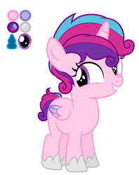 Size: 852x1076 | Tagged: safe, artist:cobaltstaryt, derpibooru import, oc, oc only, alicorn, pony, alicorn oc, base used, eyelashes, female, filly, foal, hoof shoes, horn, offspring, parent:princess cadance, parent:shining armor, parents:shiningcadance, simple background, smiling, white background, wings