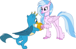 Size: 5864x3845 | Tagged: safe, artist:cloudyglow, artist:memnoch, derpibooru import, edit, gallus, silverstream, classical hippogriff, hippogriff, the last problem, .ai available, absurd resolution, claw hold, cute, female, gallabetes, gallstream, implied proposal, male, older, older silverstream, shipping, simple background, straight, transparent background, vector