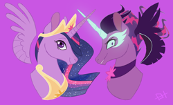 Size: 640x390 | Tagged: safe, artist:emma-heart-art, derpibooru import, midnight sparkle, princess twilight 2.0, sci-twi, twilight sparkle, twilight sparkle (alicorn), alicorn, pony, equestria girls, the last problem, bust, crown, duality, ethereal mane, jewelry, older, older twilight, peytral, portrait, regalia, starry mane