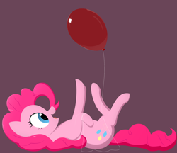 Size: 2254x1950 | Tagged: safe, artist:mizhisha, derpibooru import, pinkie pie, pony, balloon, cute, diapinkes, happy, lying down, on back, open mouth, playing, simple background, solo