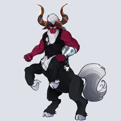 Size: 1920x1920 | Tagged: safe, artist:derp1exclamation, derpibooru import, lord tirek, centaur, collaboration, alternate design, beard, chains, clenched fist, facial hair, horn, illustration, magic, male, scar, simple background, skull, white background, white hair