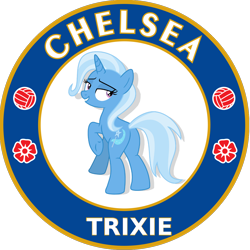 Size: 1200x1200 | Tagged: safe, derpibooru import, edit, trixie, pony, unicorn, butt, chelsea london, female, grin, logo, looking back, mare, plot, premier league, raised hoof, raised leg, rear view, simple background, smiling, solo, the great and powerful ass, transparent background