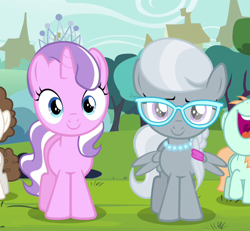 Size: 638x590 | Tagged: safe, derpibooru import, edit, edited screencap, editor:computershit, screencap, diamond tiara, silver spoon, pegasus, pony, unicorn, duo focus, female, filly, foal, looking at you, nose in the air, race swap