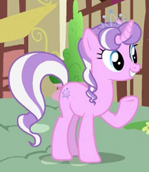 Size: 390x450 | Tagged: safe, derpibooru import, edit, edited screencap, editor:computershit, screencap, diamond tiara, pony, unicorn, female, mare, older, older diamond tiara, race swap, raised hoof, raised leg, smiling, solo