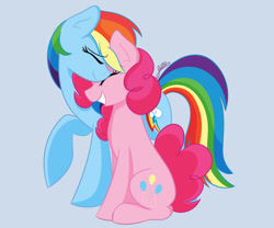 Size: 1024x854 | Tagged: safe, artist:vale-bandicoot96, derpibooru import, pinkie pie, rainbow dash, earth pony, pegasus, pony, cute, dashabetes, diapinkes, eyes closed, female, lesbian, mare, pinkiedash, shipping, simple background, sitting, smiling, white background