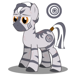 Size: 1000x1000 | Tagged: safe, artist:warren peace, derpibooru import, oc, oc only, oc:xiphos, pony, zebra, fallout equestria, ashes town, coat markings, male, red eye, scar, scarred, shadow, simple background, solo, stallion, tail, tail wrap, transparent background, unimpressed