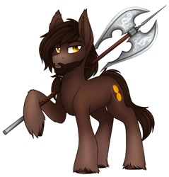 Size: 1914x2000 | Tagged: safe, artist:zahsart, derpibooru import, oc, oc only, earth pony, pony, axe, simple background, solo, unshorn fetlocks, weapon, white background