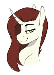 Size: 895x1241 | Tagged: safe, artist:zahsart, derpibooru import, oc, oc only, pony, unicorn, curved horn, horn, lidded eyes, rule 63, simple background, solo, white background