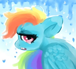 Size: 1280x1164 | Tagged: safe, artist:fiafae-penisenvy, derpibooru import, rainbow dash, pegasus, pony, female, mare, profile, sad, solo, teary eyes