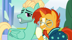 Size: 1094x608 | Tagged: safe, artist:queenderpyturtle, derpibooru import, edit, edited screencap, screencap, sunburst, zephyr breeze, pony, gay, male, shipping, zephyrburst