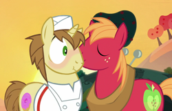 Size: 1024x661 | Tagged: safe, artist:queenderpyturtle, derpibooru import, edit, edited screencap, screencap, big macintosh, donut joe, pony, gay, kissing, male, shipping