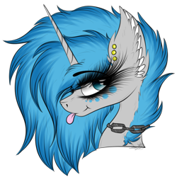 Size: 2045x2041 | Tagged: safe, artist:beamybutt, derpibooru import, oc, oc only, oc:moonbeam, pony, unicorn, :p, chains, ear fluff, ear piercing, ears, eyelashes, female, horn, mare, piercing, simple background, solo, tongue, tongue out, transparent background, unicorn oc