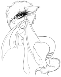 Size: 2755x3459 | Tagged: safe, artist:beamybutt, derpibooru import, oc, oc only, bat pony, pony, bat pony oc, bat wings, ear fluff, ears, female, lineart, mare, monochrome, solo, wings