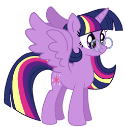 Size: 851x864 | Tagged: safe, artist:madlilon2051, derpibooru import, twilight sparkle, twilight sparkle (alicorn), alicorn, pony, alternate design, base used, eyelashes, female, glasses, horn, mare, simple background, smiling, solo, transparent background, wings