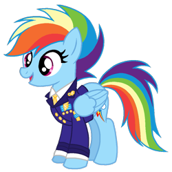 Size: 871x869 | Tagged: safe, artist:madlilon2051, derpibooru import, rainbow dash, pegasus, pony, alternate design, base used, clothes, eyelashes, female, folded wings, full body, mare, multicolored hair, multicolored mane, multicolored tail, necktie, open mouth, open smile, rainbow hair, rainbow tail, simple background, smiling, solo, standing, suit, tail, transparent background, wings