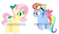 Size: 830x470 | Tagged: safe, artist:just-silvushka, derpibooru import, fluttershy, rainbow dash, pegasus, pony, alternate hairstyle, base used, bow, duo, eyelashes, female, goggles, hair bow, mare, simple background, tail, tail bow, transparent background