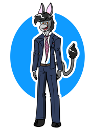 Size: 1728x2406 | Tagged: safe, artist:tranzmuteproductions, derpibooru import, oc, oc only, oc:tranzmute, anthro, donkey, unguligrade anthro, abstract background, clothes, male, necktie, smiling, solo, suit