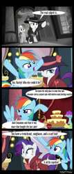 Size: 640x1491 | Tagged: safe, derpibooru import, edit, edited screencap, editor:teren rogriss, screencap, rainbow dash, rarity, pegasus, unicorn, rarity investigates, clothes, detective rarity, fedora, hat, trenchcoat