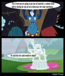 Size: 1288x1496 | Tagged: safe, derpibooru import, edit, edited screencap, editor:teren rogriss, screencap, cozy glow, grogar, lord tirek, queen chrysalis, centaur, changeling, changeling queen, pegasus, sheep, frenemies (episode), the ending of the end, evil lair, female, grogar's lair, lair, legion of doom, legion of doom statue, petrification, reference to another series