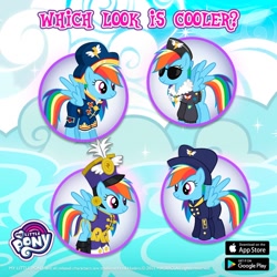 Size: 1080x1080 | Tagged: safe, derpibooru import, rainbow dash, pegasus, pony, clothes, gameloft, general firefly, hat, jacket, multeity, my little pony logo, official, uniform, wonderbolts