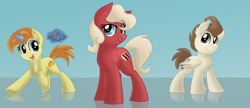 Size: 1900x817 | Tagged: safe, artist:itstaylor-made, derpibooru import, pound cake, pumpkin cake, oc, oc:red velvet, earth pony, pegasus, pony, cookie, female, food, glowing, glowing horn, horn, magic, male, older, telekinesis