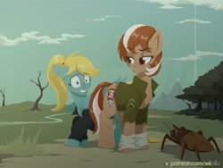 Size: 1600x1200 | Tagged: safe, artist:willoillo, derpibooru import, oc, oc only, oc:roulette, oc:sunny hymn, cockroach, earth pony, insect, pegasus, pony, radroach, fallout equestria, commission, fallout, fanfic art
