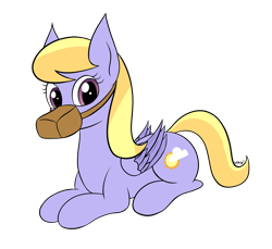 Size: 1935x1774 | Tagged: safe, artist:wapamario63, cloud kicker, pegasus, pony, eating, feed bag, female, flat colors, looking at you, lying down, mare, simple background, solo, transparent background