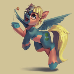 Size: 3000x3000 | Tagged: safe, artist:annna markarova, derpibooru import, oc, oc only, pegasus, pony, glasses, open mouth, smiling, solo, spread wings, toffee (candy), wings