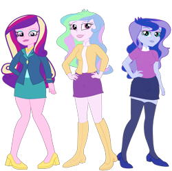 Size: 5543x5500 | Tagged: safe, artist:gmaplay, derpibooru import, dean cadance, princess cadance, princess celestia, princess luna, principal celestia, vice principal luna, equestria girls, alternate design, simple background, transparent background, trio