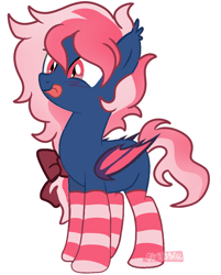 Size: 2048x2552 | Tagged: safe, artist:batxic, derpibooru import, oc, oc only, bat pony, bat pony oc, clothes, cute, daaaaaaaaaaaw, female, happy, mare, ocbetes, show accurate, simple background, socks, solo, striped socks, tongue, tongue out, white background