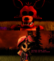 Size: 1920x2160 | Tagged: safe, artist:fazbearsparkle, derpibooru import, edit, edited screencap, screencap, sunset shimmer, equestria girls, 3d, black sclera, blank eyes, comparison, crossover, five nights at freddy's, foxy, golden freddy, source filmmaker, the chief (animatronic), the special strike, the special strike rebellion, thehottest dog