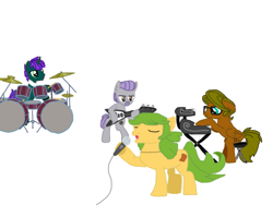 Size: 2048x1536 | Tagged: safe, artist:chanyhuman, derpibooru import, idw, earth pony, pegasus, pony, unicorn, band, deviantart, drummer, drums, electric guitar, group, guitar, hippie, keyboard, musical instrument, parody, ponified, simple background, singer, the doors, white background