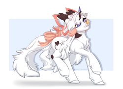 Size: 4000x2900 | Tagged: safe, artist:avroras_world, derpibooru import, oc, oc only, butterfly, pony, unicorn, bow, commission, female, fluffy, full body, high res, horn, mare, simple background, smiling, unicorn oc