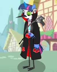 Size: 720x900 | Tagged: safe, artist:samueldavillo, derpibooru import, twilight sparkle, anthro, hybrid, akatsuki, crossover, crossover shipping, female, male, mordecai, mordetwi, ponyville, regular show, scouter, shipping, straight, tavor