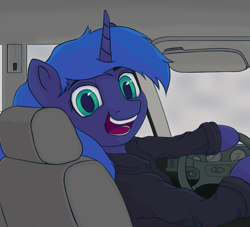 Size: 1739x1580 | Tagged: safe, artist:sv37, derpibooru import, princess luna, alicorn, pony, car, clothes, looking at you, meme, ponified, ponified meme, shirt, smiling