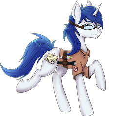 Size: 2173x2051 | Tagged: safe, alternate version, artist:alicetriestodraw, derpibooru import, oc, oc only, oc:mysza, unicorn, 2022 community collab, badge, blank flank, clothes, derpibooru community collaboration, female, flashlight (object), goggles, mare, phasmophobia, phone number, png, shirt, simple background, solo, transparent background