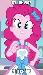 Size: 500x869 | Tagged: safe, derpibooru import, edit, edited screencap, screencap, pinkie pie, better together, equestria girls, the craft of cookies, caption, cropped, female, image macro, imgflip, looking at you, meme, smiling, solo, spongebob squarepants, text