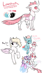 Size: 2048x3535 | Tagged: safe, artist:moccabliss, derpibooru import, ocellus, oc, oc:lovestruck, oc:opal wave, changedling, changeling, albino, albino changeling, half-siblings, hug, magical lesbian spawn, offspring, parent:ocellus, parent:silverstream