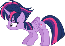 Size: 2029x1430 | Tagged: safe, artist:lincolnbrewsterfan, derpibooru exclusive, derpibooru import, twilight sparkle, twilight sparkle (alicorn), alicorn, pony, castle sweet castle, .svg available, alternate hairstyle, crouching, face down ass up, folded wings, horn, inkscape, lidded eyes, looking forward, mane, punk, punklight sparkle, simple background, svg, tail, transparent background, unamused, unimpressed, vector, wings