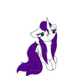 Size: 512x512 | Tagged: safe, artist:boredtabletfilly, derpibooru import, rarity, pony, unicorn, magical mystery cure, ears, female, floppy ears, mare, rainbow dash's cutie mark, sad, simple background, solo, swapped cutie marks, wet, wet mane, what my cutie mark is telling me, white background