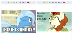 Size: 1016x556 | Tagged: safe, derpibooru import, edit, edited screencap, screencap, autumn blaze, trixie, kirin, pony, unicorn, sounds of silence, student counsel, angry, captain obvious, derpibooru, female, juxtaposition, juxtaposition win, mare, meme, meta