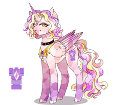 Size: 1280x1051 | Tagged: safe, artist:clown-bread, derpibooru import, oc, oc only, alicorn, crystal pony, pony, alicorn oc, choker, female, hoof polish, horn, mare, simple background, smiling, transparent background, wings