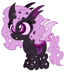 Size: 811x887 | Tagged: safe, artist:madlilon2051, derpibooru import, oc, changeling, changeling queen, base used, changeling queen oc, eyelashes, female, mare, parent:queen chrysalis, parents:canon x oc, purple changeling, simple background, smiling, solo, transparent background