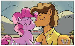 Size: 2000x1236 | Tagged: safe, artist:fantaje3, derpibooru import, cheese sandwich, pinkie pie, spoiler:comic99, cheesepie, female, i can't believe it's not idw, kissing, male, shipping, straight