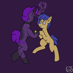 Size: 2000x2000 | Tagged: safe, artist:vohd, derpibooru import, oc, oc only, oc:rubety dream, oc:vohd, earth pony, pony, unicorn, couple, dancing, simple background