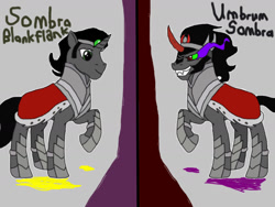 Size: 1280x960 | Tagged: safe, artist:chanyhuman, derpibooru import, idw, king sombra, pony, umbrum, unicorn, the beginning of the end, the crystal empire, dark side, demi-devil, description, description is artwork too, description is relevant, evil twin, fan theory, headcanon, light side, male, reformed sombra, splits, theory